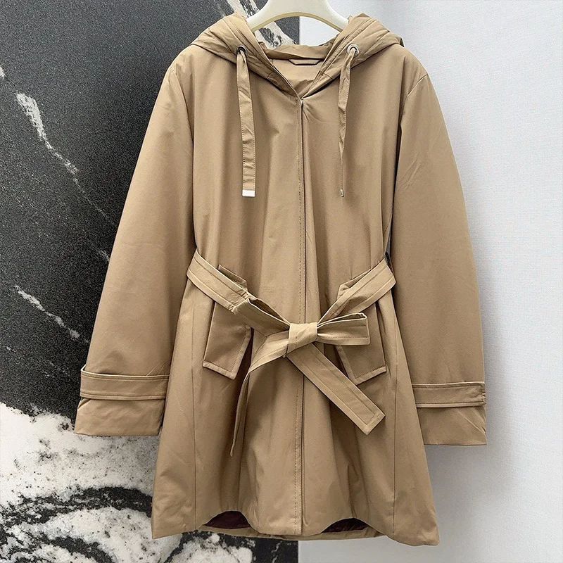 

High quality Mid-long women's hooded jacket coat with lace up design for spring and autumn woman clothing 25120517