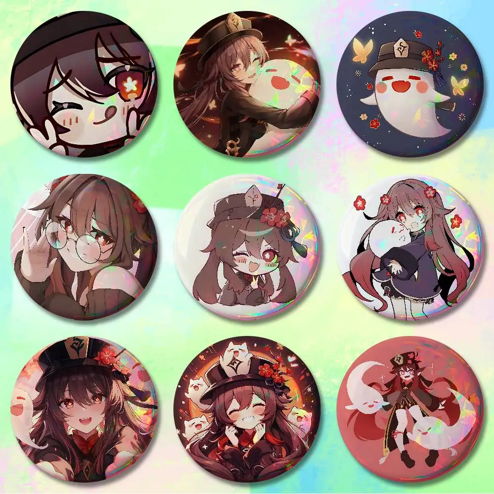 

G-Genshin Impact H-Hu-Tao 58mm 44mm HD Print Brooch Badges Pretty Derby Round Display Brooches Lapel Pins
