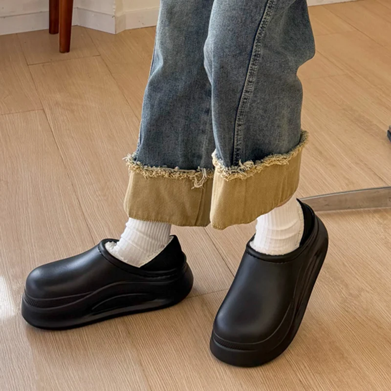 Waterproof Eva Chunky Platform Slippers Women Indoor Non Slip Lightweight Warm Cotton Shoes Woman Comfort Soft Plush Slides