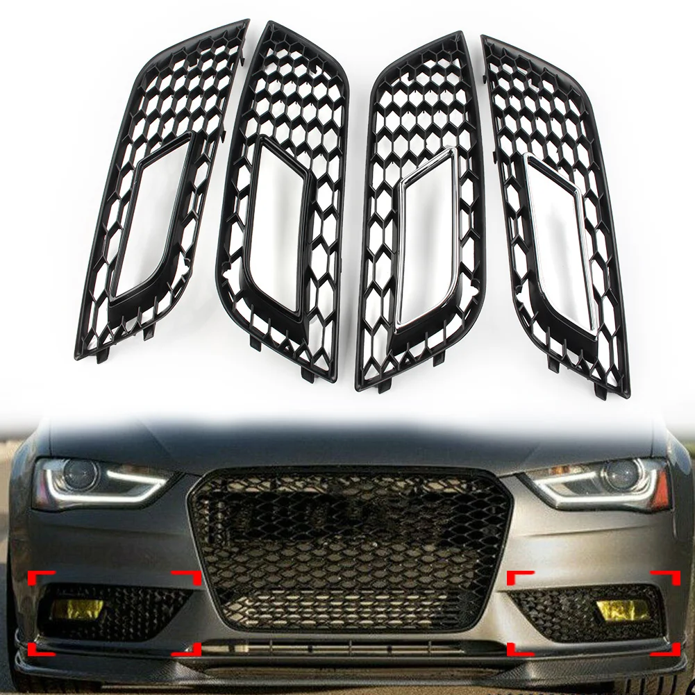 

2Pcs Car Honeycomb Hex Mesh Fog Lights Cover Front Bumper Grille For Audi A4 B8.5 2013 2014 2015 2016