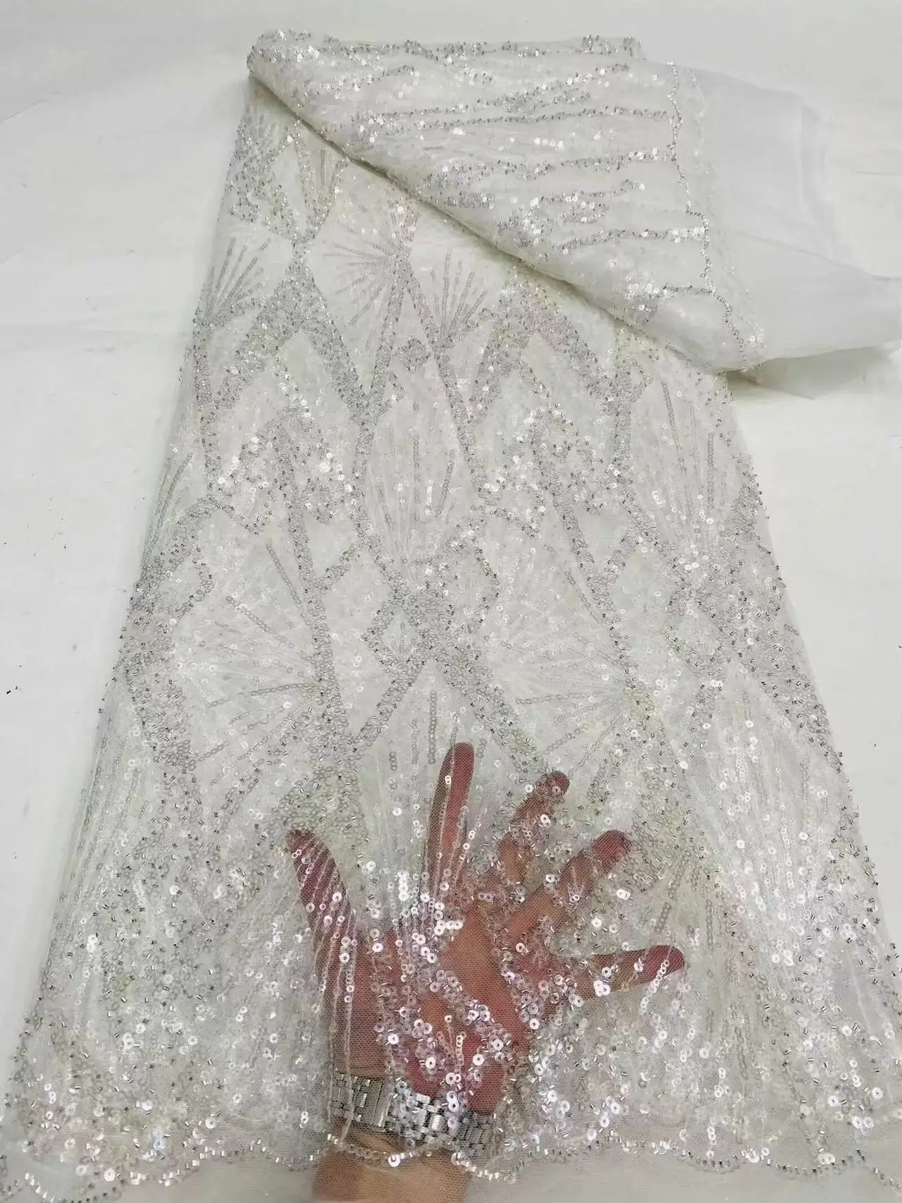 Red French Groom Lace Fabric 2024 High Quality African Nigerian Mesh Sequins Lace Fabric For Women Wedding Party Dresses Sewing