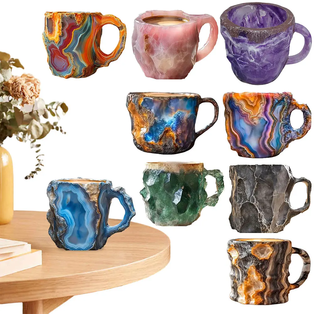 Resin Imitation Mineral Crystal Coffee Mugs Elegant Mineral Cup Exquisite Tea Cup Multi-use Mineral Crystal Mug for Milk Coffee 