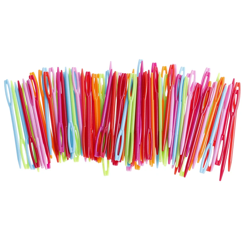 100PCS 7cm Plastic Knitting Needles DIY Crochet Hooks Wool Yarn Needles Children Sweater Weaving Tools Sewing Accessories