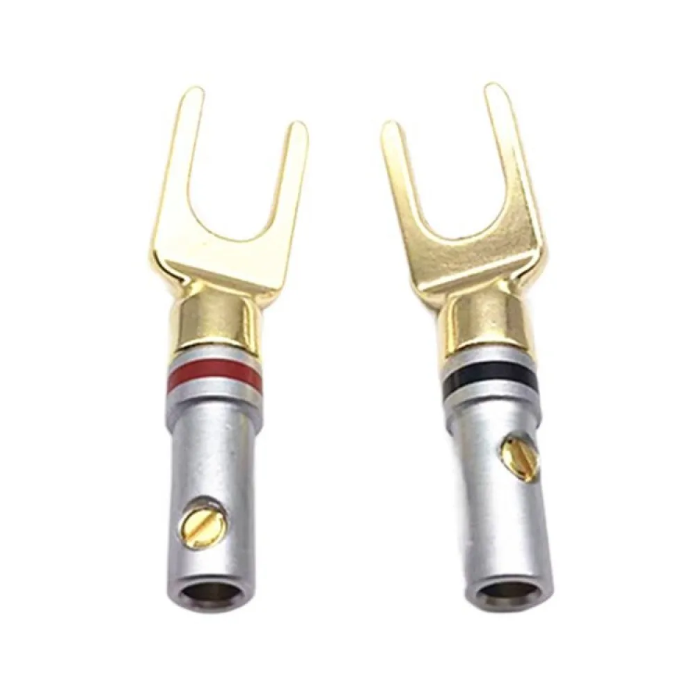 2PCS Gold Plated Y/U Shape Banana Plug Audio Speaker Plug Spade Type Double Screws Locking, No Soldering Plug