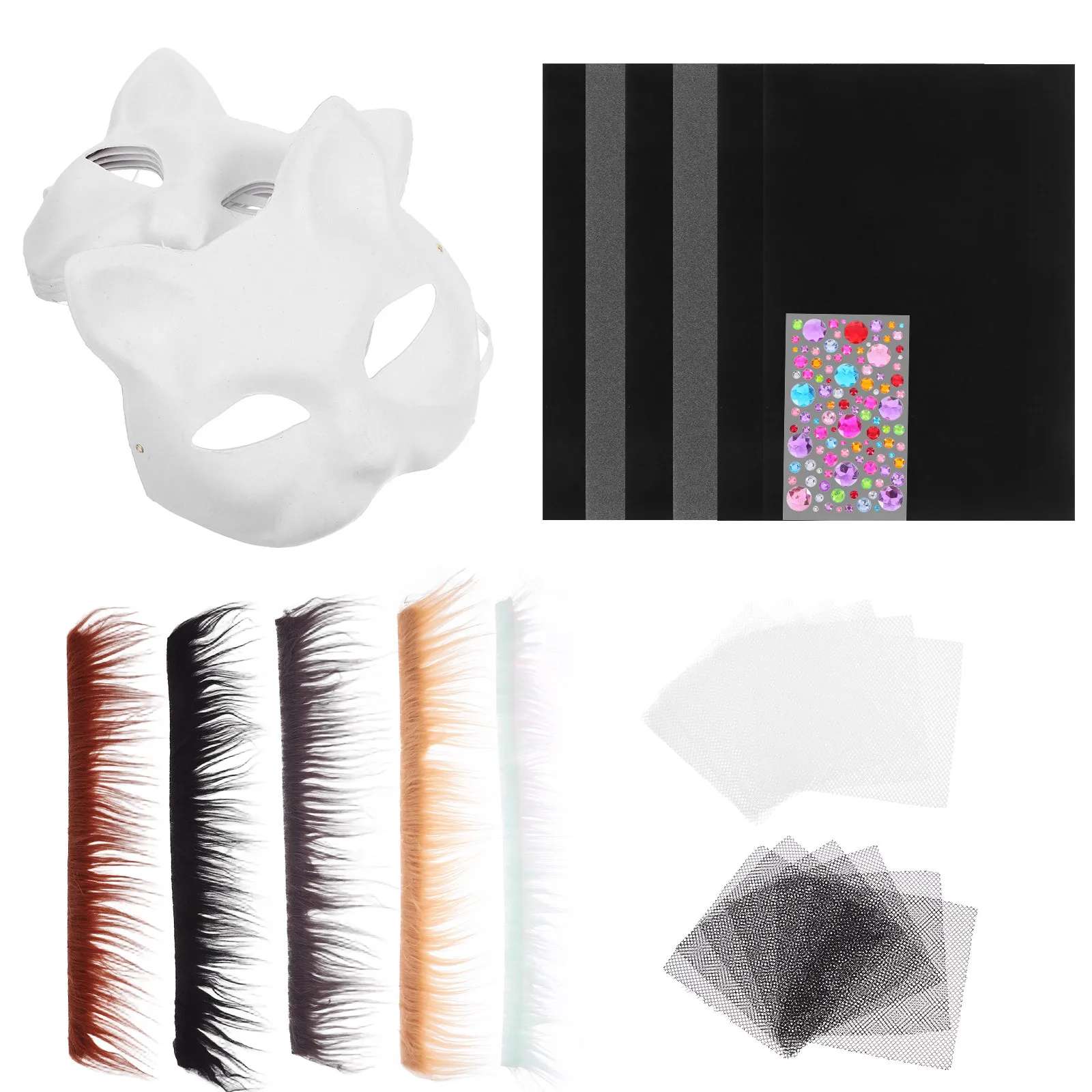 1Set Unpainted Cat Mask Set Blank Paper Half Face Mask for DIY Painting Craft Kids Art Activity Cosplay Masquerade Decoration
