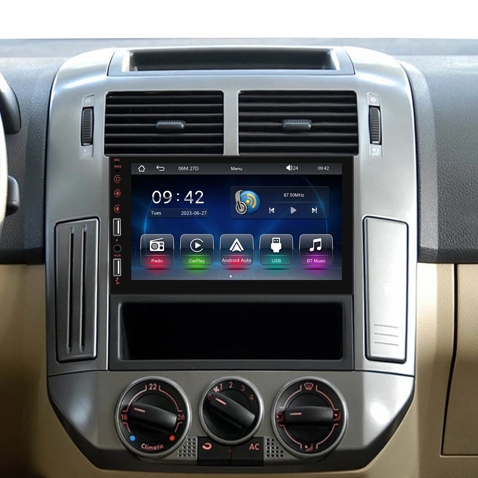Podofo 1Din 7'' Auto-Multimediaplayer Kabelloses Carplay Android Auto Mirror Link Universeller Auto-MP5-Player Bluetooth FM DVR AUX-IN – Detail 5