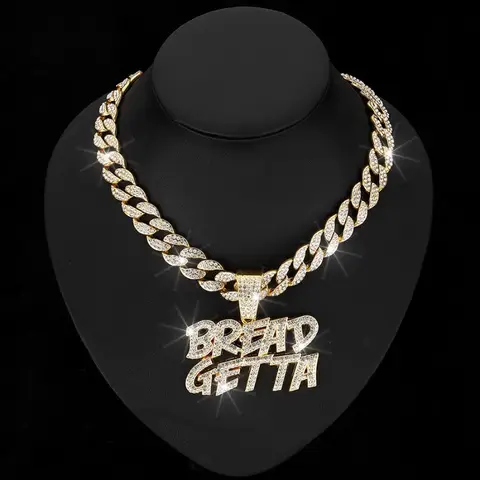 Unique Hip-Hop Style BREADGETTA Pendant Tennis Chain,Niche Letter Design Jewelry for Men & Women, Trendy Streetwear Accessory