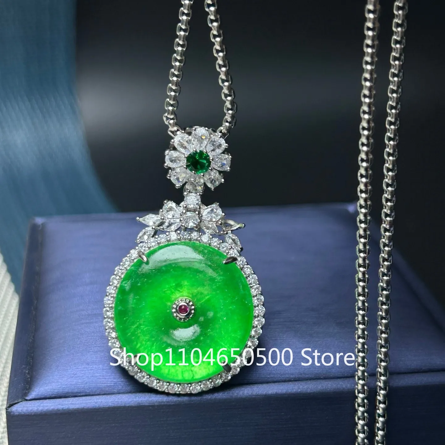 

Certified Natural inlay ice green Burmese Jade Jadeite Pendant&Necklaces
