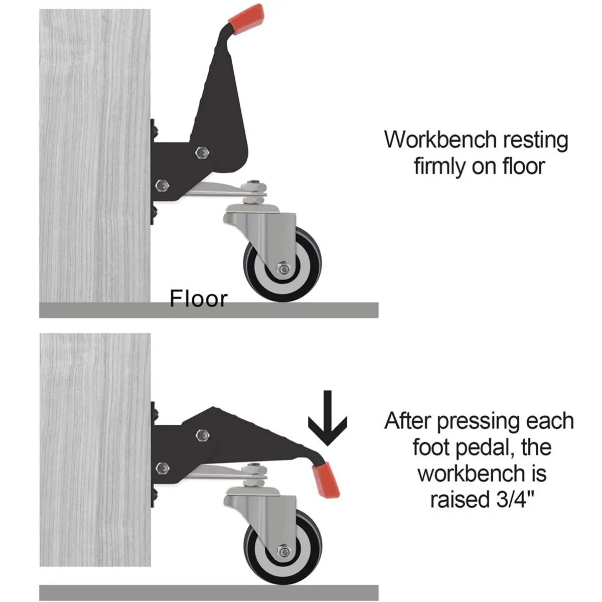 Heavy Duty Workbench Casters Kit Retractable Caster Wheels for Workbenches Machinery and Tables