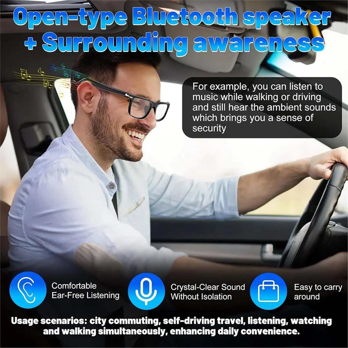 【a75t】ai翻訳スマートグラス、138言語対応bluetoothグラス、調光式オープンイヤーオーディオ