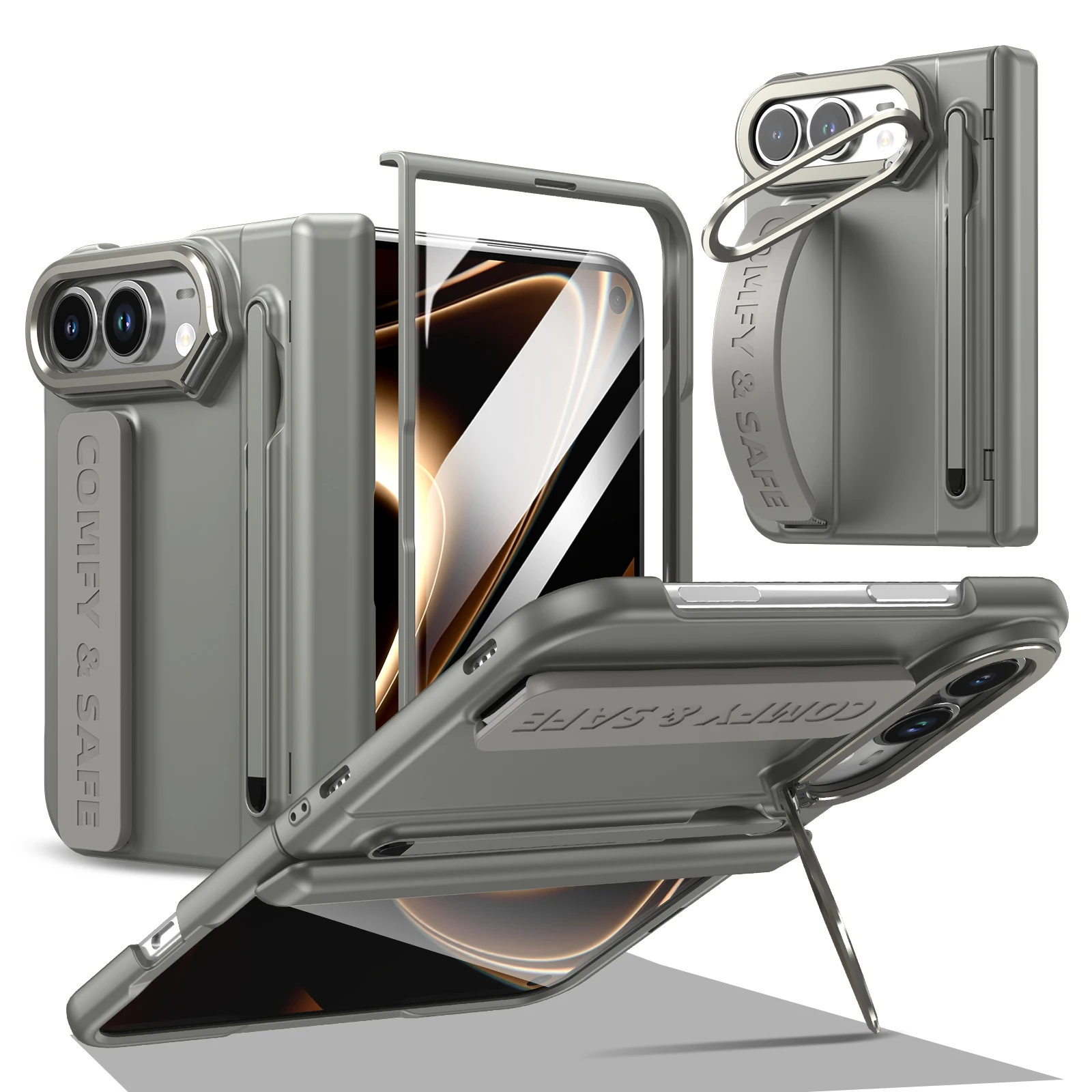 For iPhone Duo Case Skin-Friendly Wristband Pen Slot With Pen With Tempered Film Shockproof Protection Back Cover Accessories