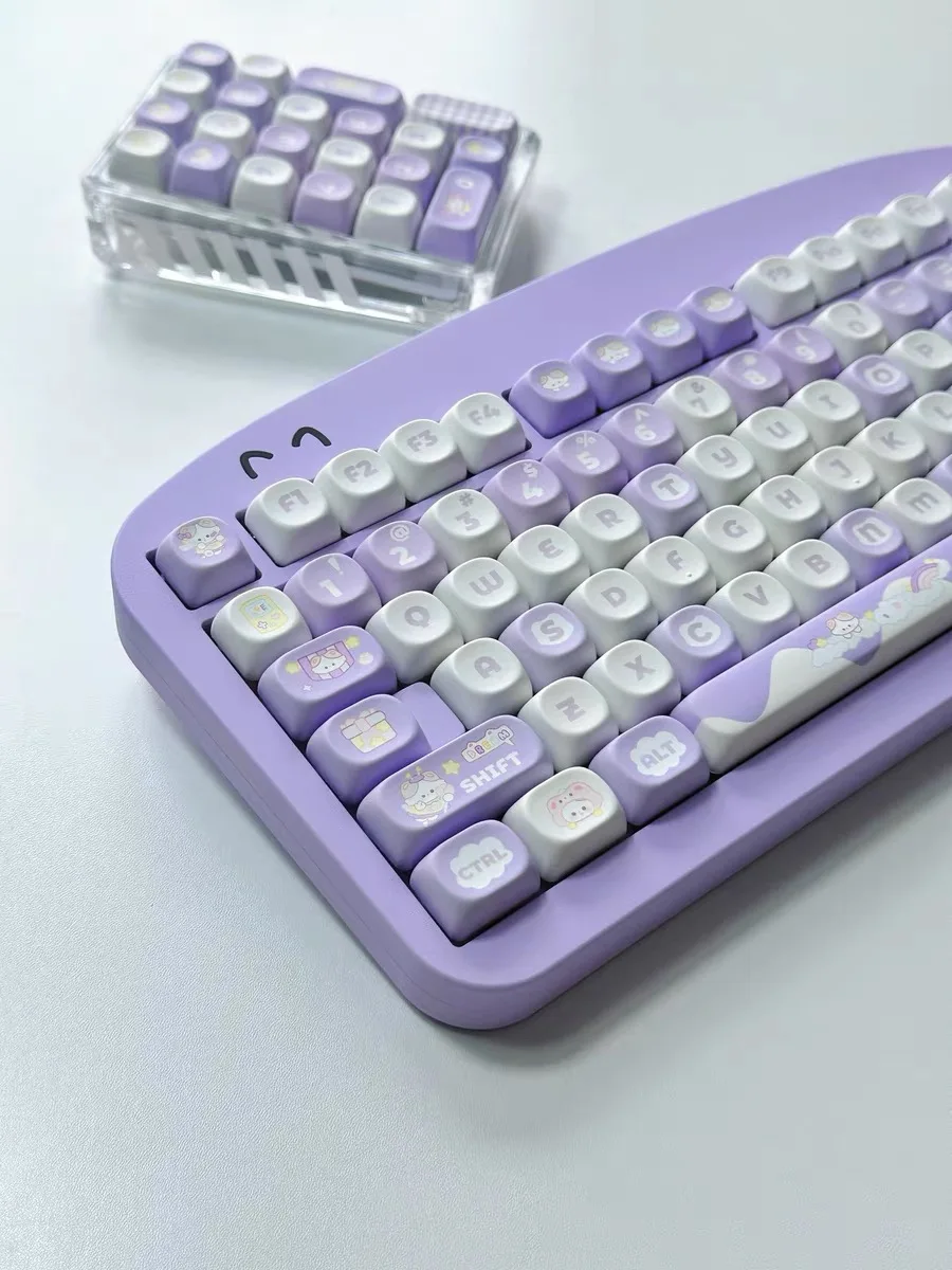 Taro Mashed Milk Purple MOA Height Keycaps 140 Keys Cute Meow Square Thermal Sublimation Mechanical Keyboard Keycaps Keyboard