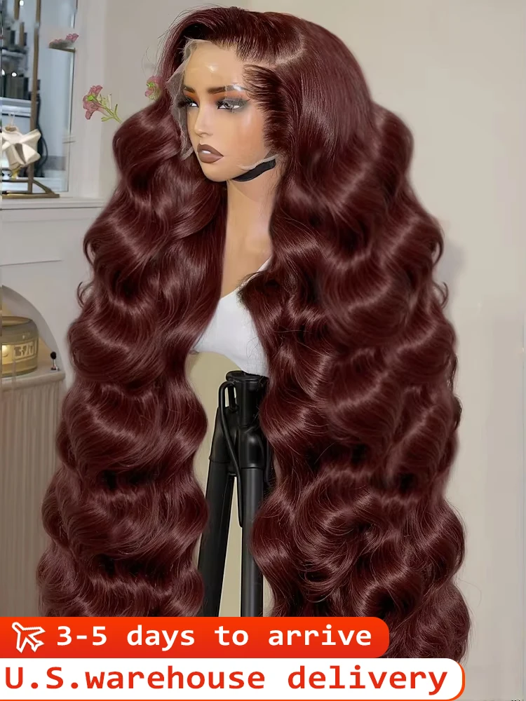 

Красновато-коричневый 13x6 HD Парики фронтальной части шнурка 30 36 40 дюймов Цветные 250 Плотность 13x4 Объемная волна Парик фронта шнурка Remy Парики из необработанных человеческих волос