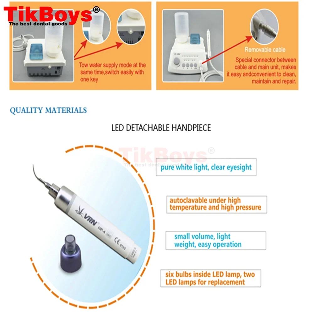 Dental A8 Ultrasonic Scaler, Woodpecker, ultra-som Sonic Machine, Abastecimento de água, Handpiece destacável, Pet Limpeza Dentes, Escalação