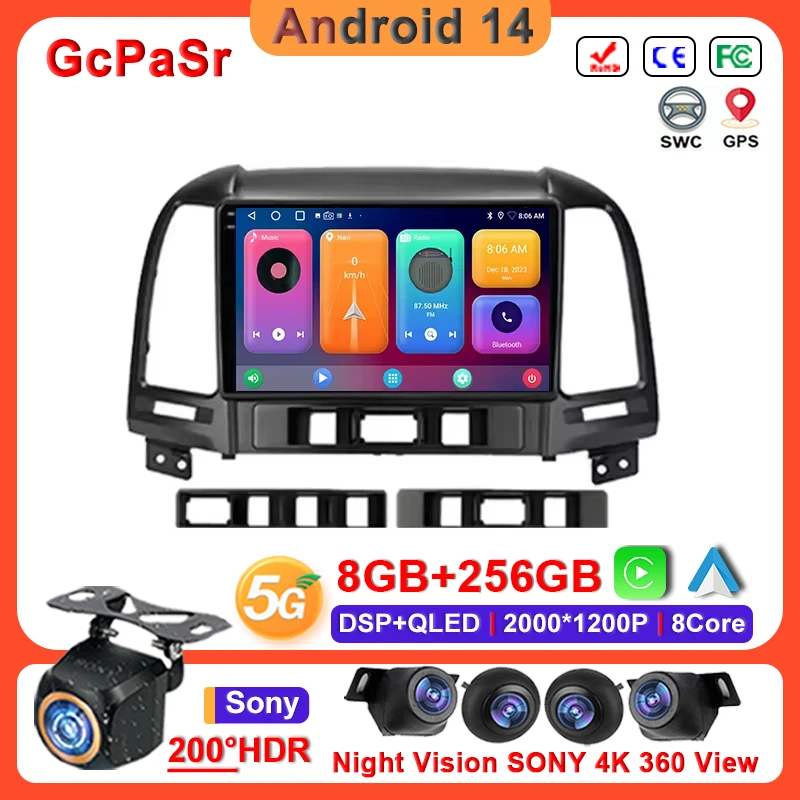 

Android 14 For Hyundai Santa Fe 2 2006-2012 Auto Radio Multimedia Video Player Navigation stereo GPS No 2din DVD Dash cam DVR