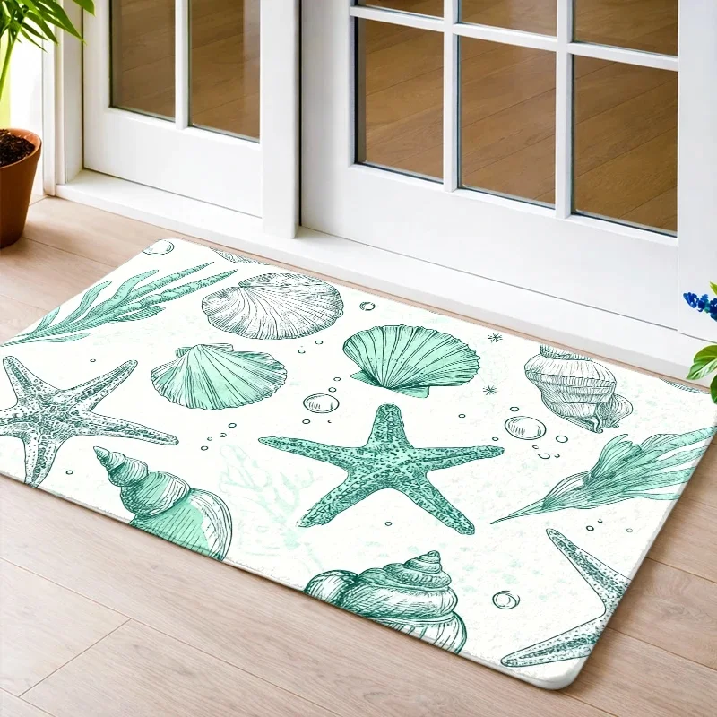 Coastal Nautical Doormat Mat Ocean Sea Life Pattern Beach Shell Starfish Indoor Outdoor Entrance Rug Waterproof Printed House Ma