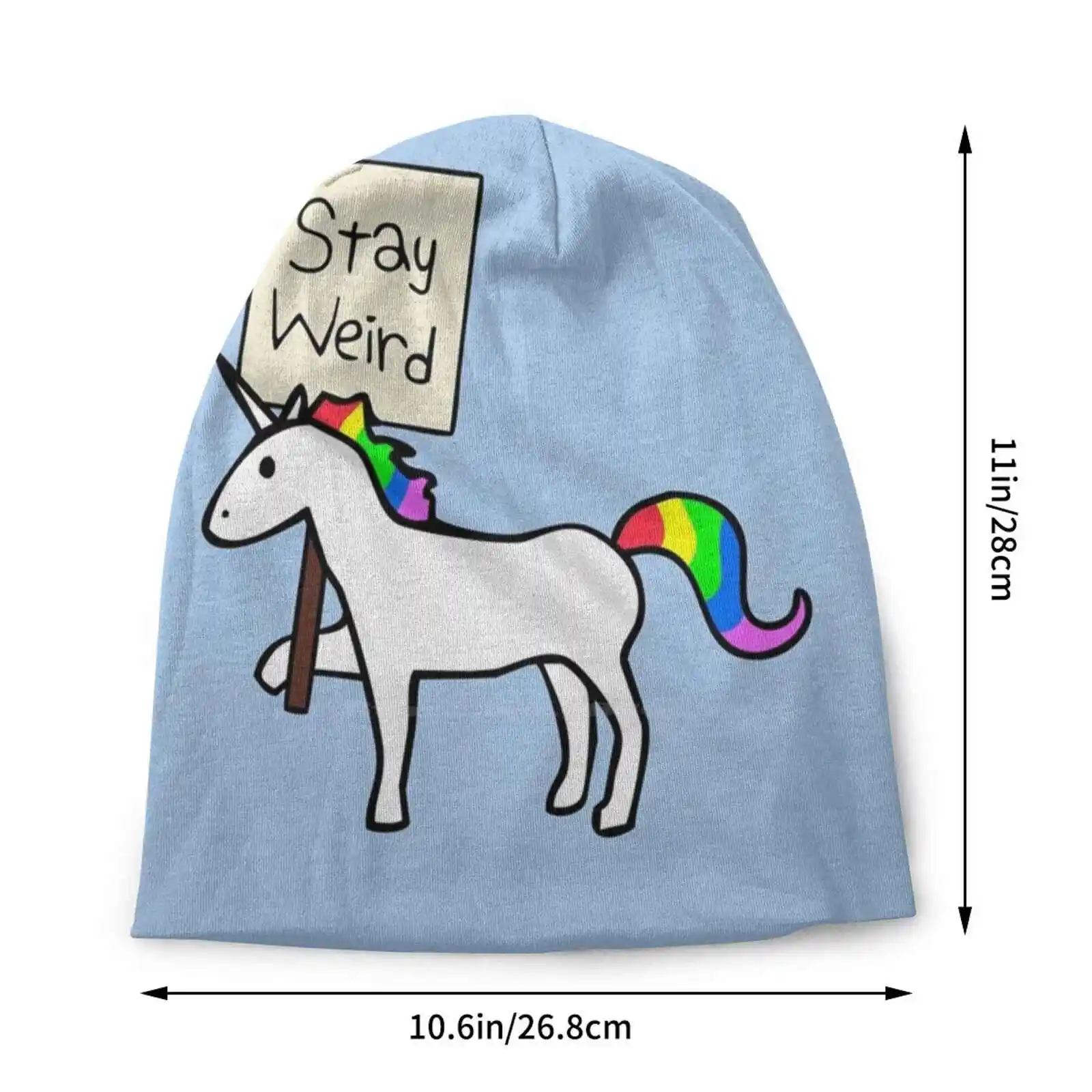 Stay Weird , Unicorn Knitted Hat Warm Beanie Outdoor Caps Unicorns Strange Sign Placard Stay Weird Weirder Fun Silly Manebow