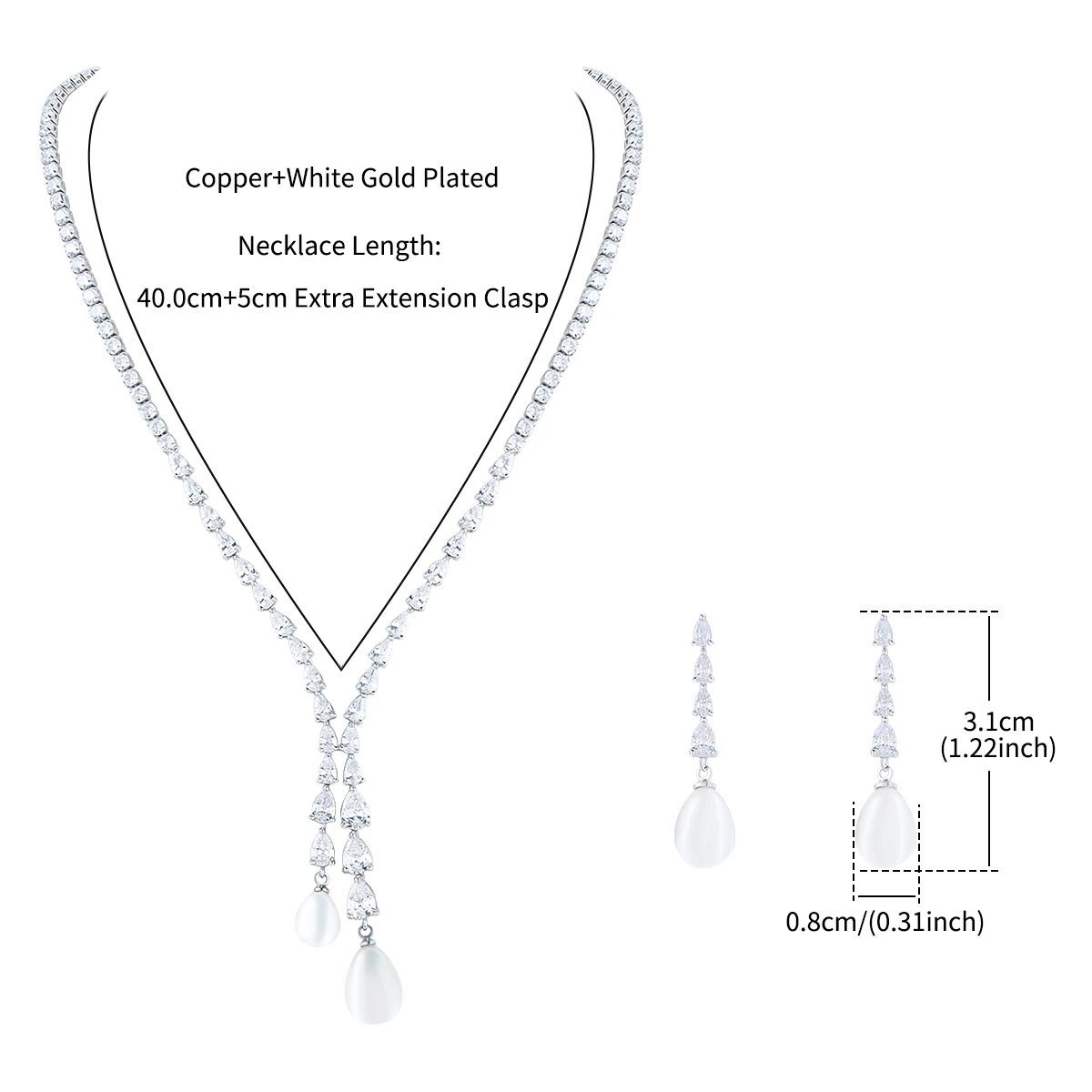 WEIMANJINGDIAN Brand New Arrival Cubic Zirconia and Pearl Drop Necklace Wedding Jewelry Set Matched with Earrings