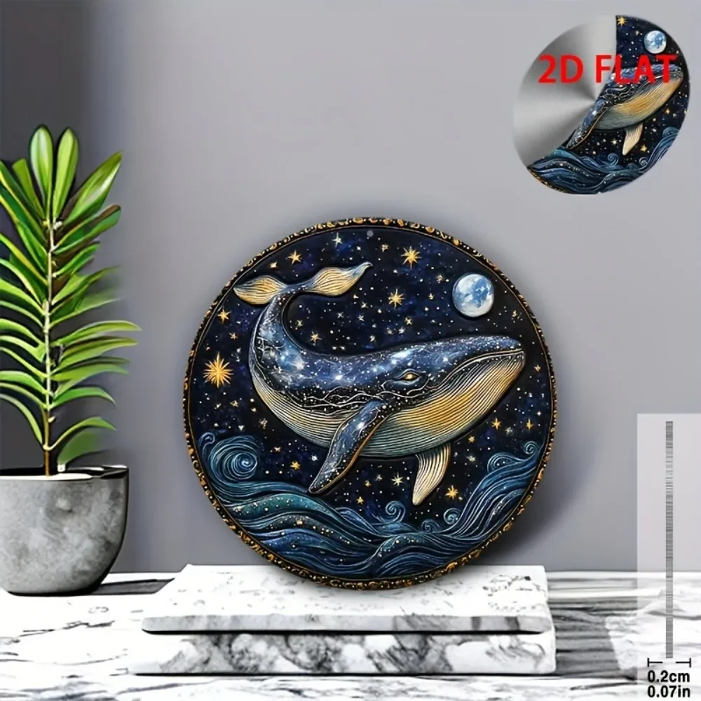 Vintage 2D Single Side Printed Aluminum Wall Art 8 in Round Waterproof Metal Sign for Living Room Spa Meditation Cafe