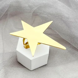 May@RZ Gold Stainless Steel Big Star Five-pointed Star Ring Simple Jewelry Gift Women Fashion Unique