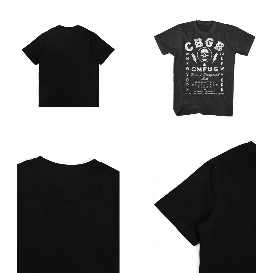 

【New style】CBGB New York Vintage and Skull Graphic-Shirt - Black With White Lettering Loose Fit Crew Neck Short Sleeve Shirt Me