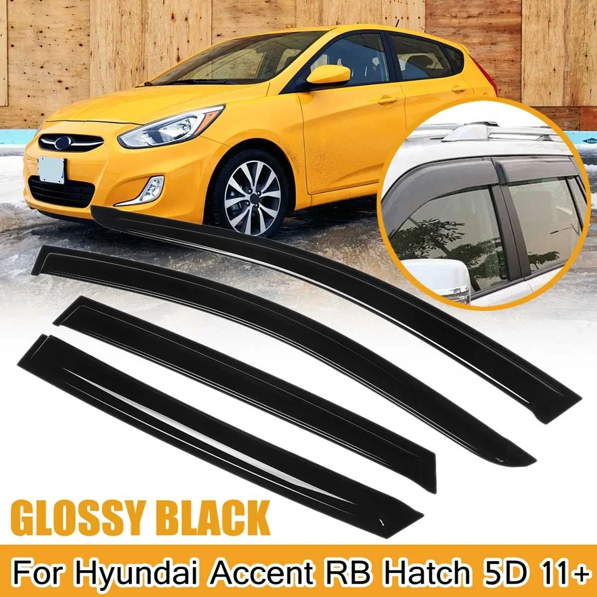 

4PCS Car Window Wind Sun Rain Visor Deflectors For Hyundai Accent RB Hatch 5D 2011+ Sun Rain Guards Window Visor Weather Shield