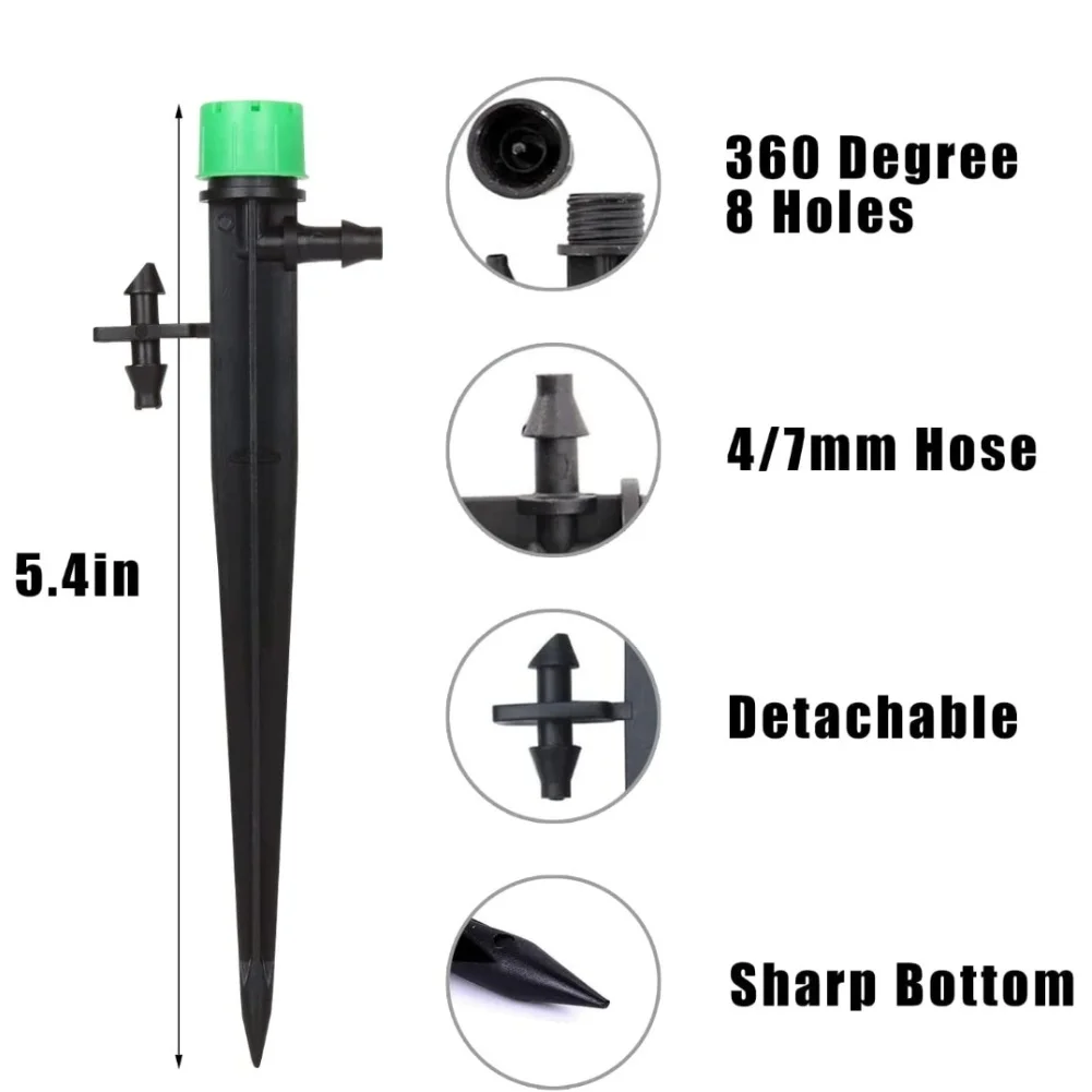 50 Pack For Garden Drip Emitters with 360 Degree Adjustable Nozzle and Dual Barb Connectors for PE Tubing Irrigation