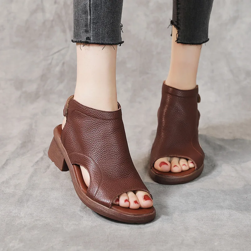 

4.5 Cm Height Soft Leather Women's Sandals 2026 Summer New Fashion Open Toe Outdoor Daily Casual Office Shoes Woman Size 41