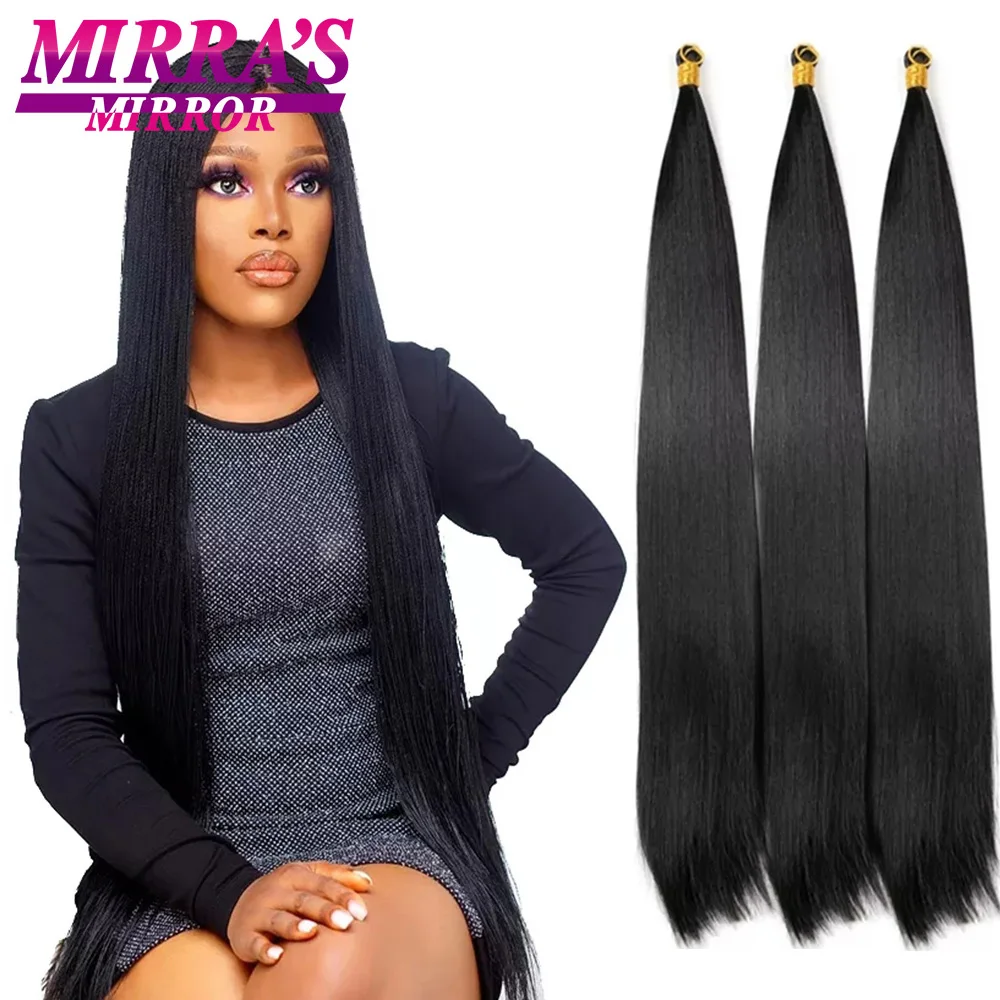 Synthetic Silky Straight Bulk Hair 3Pcs Straight Attachment Hair Extensions Pre Stretched Braiding Hair Bulk For Box Braids Hair