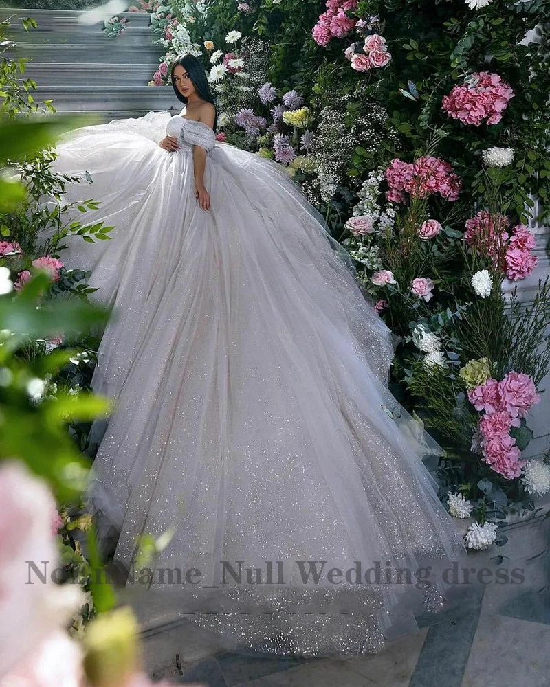 Luxury Princess Wedding Dress Ladies Glitter Tulle Sweetheart Bridal Dress Robe De Mariee Off Shoulder Arab Dubai فستان Mariée