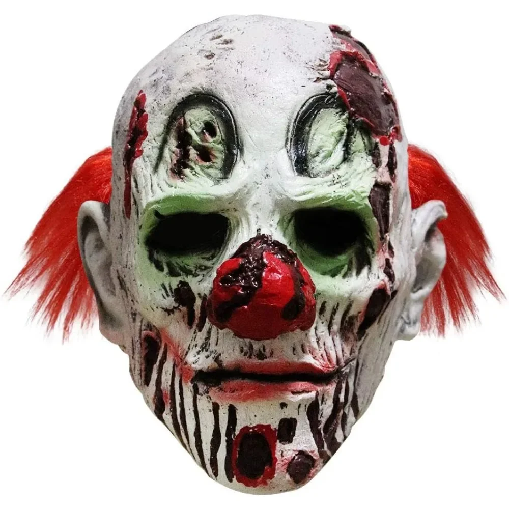 Halloween Red Haired Clown Mask Horror Skull Mask Skull Scary Helmet Adult Headgear Costume Prop Evil Mask for Party Cosplay