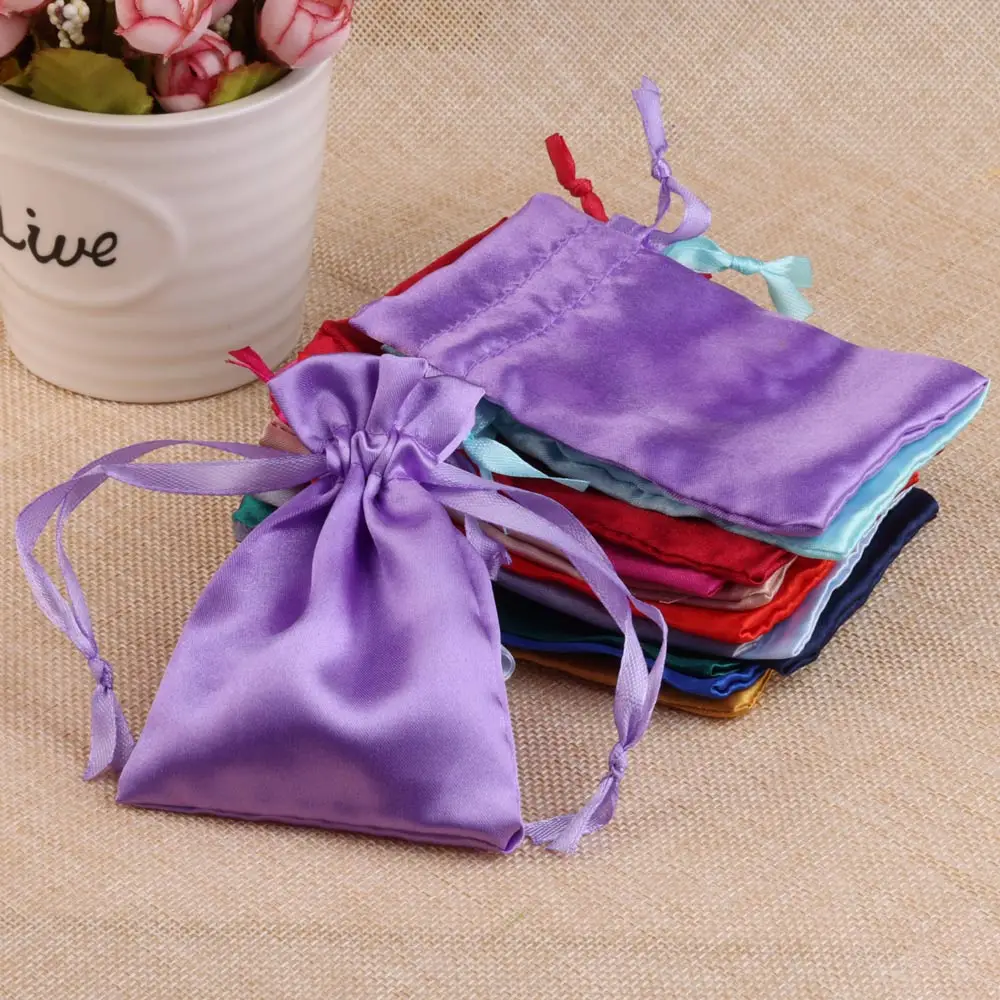 10pcs/Lot 8x10cm10x15cm Soft Silk Satin Gift Bag Smooth Cloth Ring Bracelet Necklace Jewelry Storage Packing Drawstring Pouches