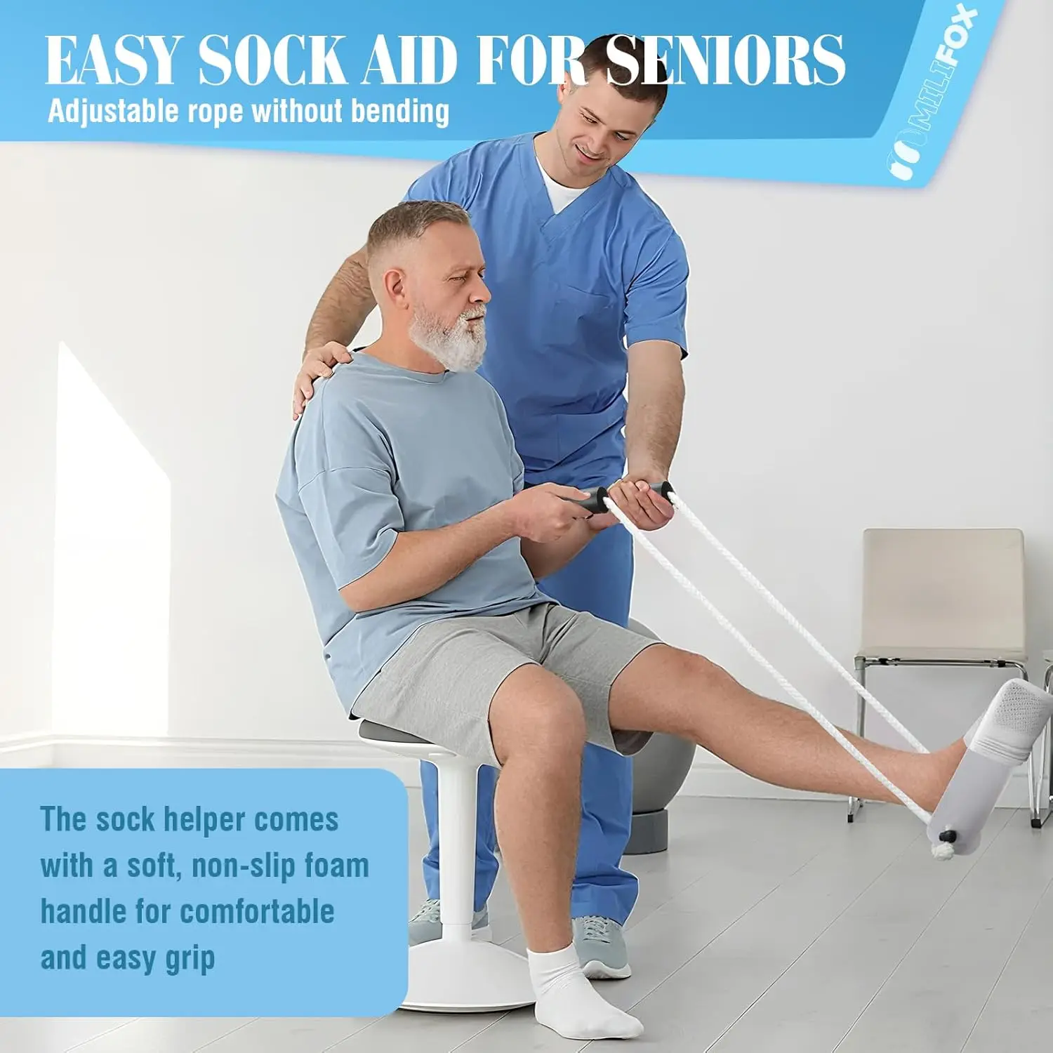 جورب مساعد لكبار السن مع مقابض إسفنجية سهلة الإمساك، مساعد تزيين لكبار السن، وضع الحركة المحدودة بسهولة على الجوارب