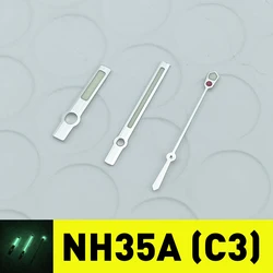 NH35 NH36A Mov't Green Luminous 62MAS Baton Style Vintage Red Dot Brushed Silver Watch Hands C3 Lume Set Mod