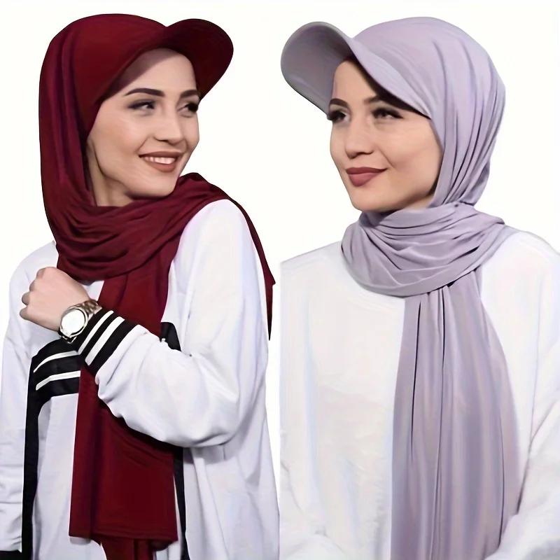 Solid Color Baseball Cap Shawl 2 In 1 Integration, Malaysian Hijab Wrap, Ladies Sun Protective Scarf Gifts For Eid