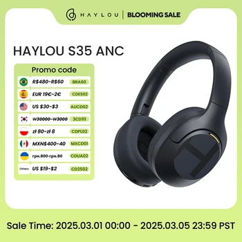 Bluetooth HAYLOU-S35ワイヤレスノイズキャンセリングヘッドセット,5.2 anc,42db,オーバーイヤーヘッドセット,40mmドライバー,60時間の再生時間
