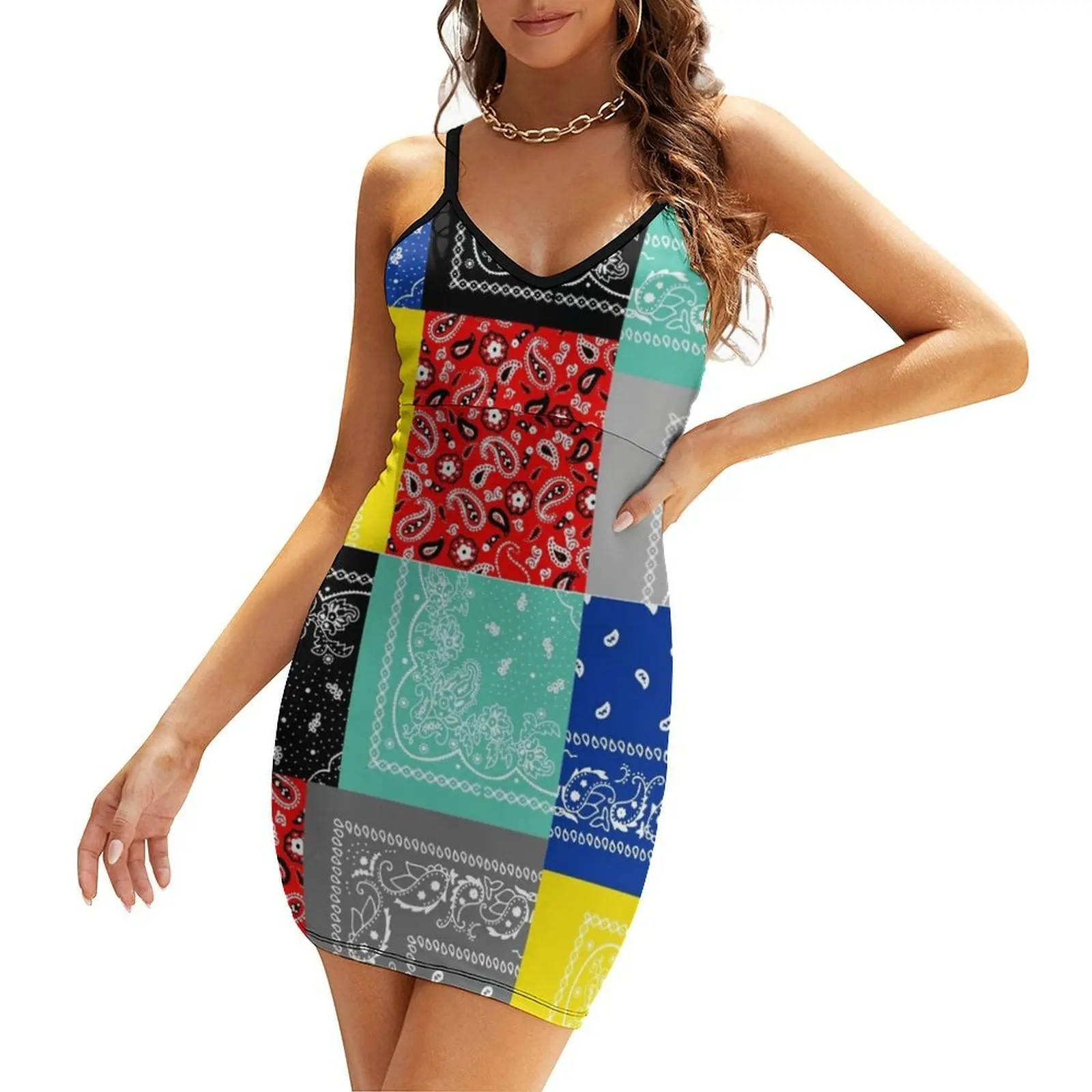 

Bandana paisley patchwork pattern Sling Dress elegant party dress for women 2025 elegant dresses plus sizes