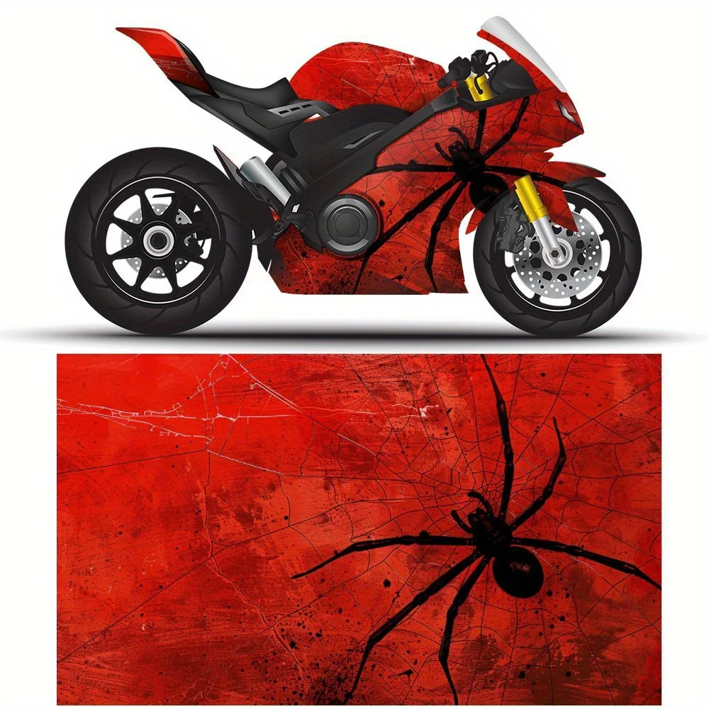 

Black spiders crawling on the red wall Print Motorcycle Full Wrap Stickers Decorative Motorcycle Race Color Change Decal Film Pr