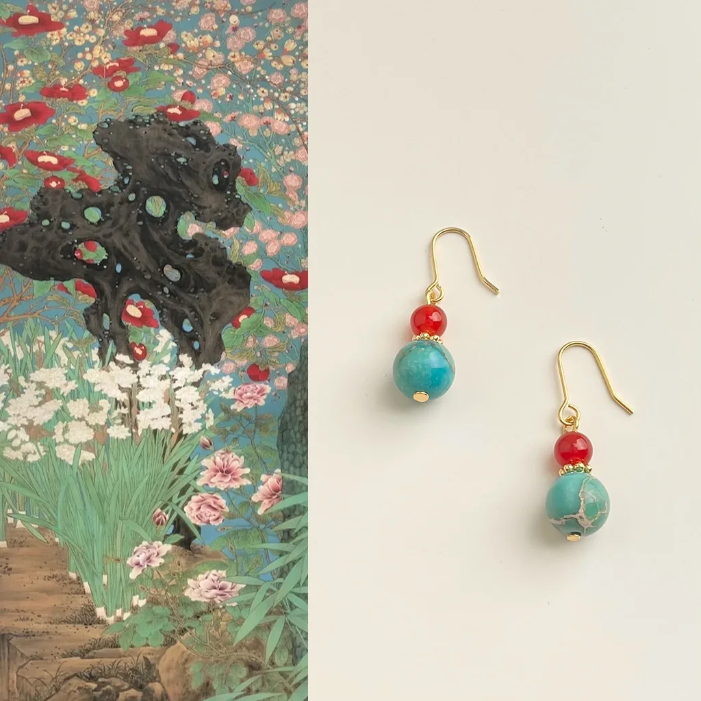 

Original Handcrafted Red Agate Earrings, Artistic And Classical Turquoise Ear Hooks, Elegant And Refined Ear Accessories