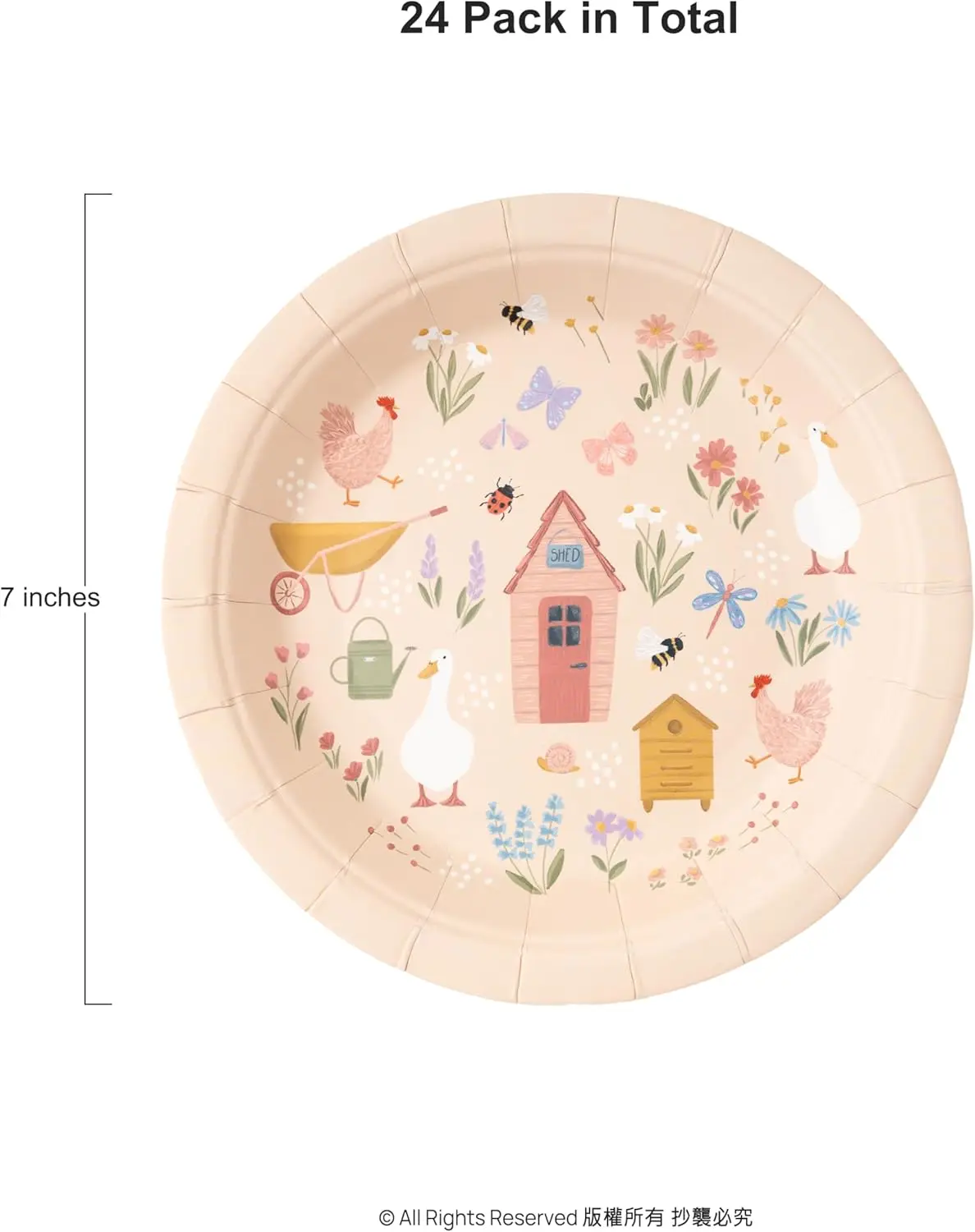 24Pcs Garden Spring Party Farm Shed Disposable Party Tableware Paper Plates for Garden Tea Party Baby Shower Tableware Supplies