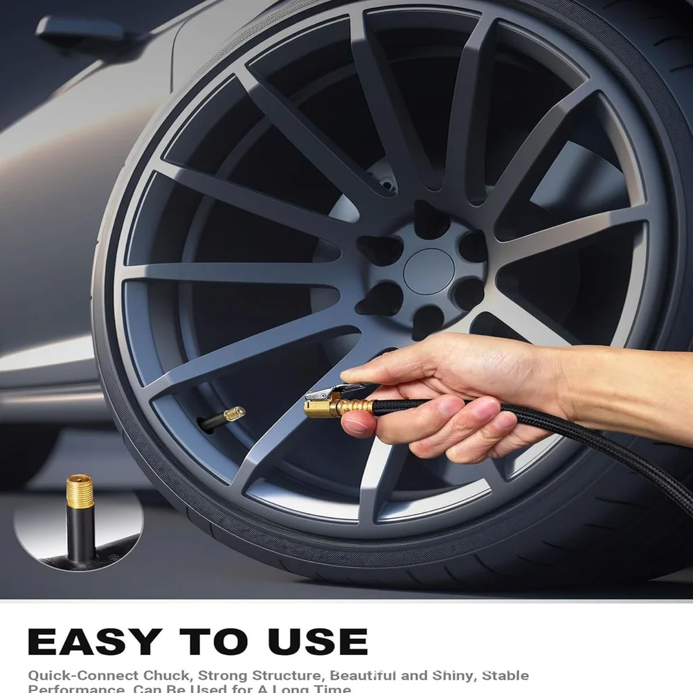 Przedłużka z zaworem do pompowania opon, szybkozłączka, odporna na wysokie ciśnienie, do samochodu i motocykla.