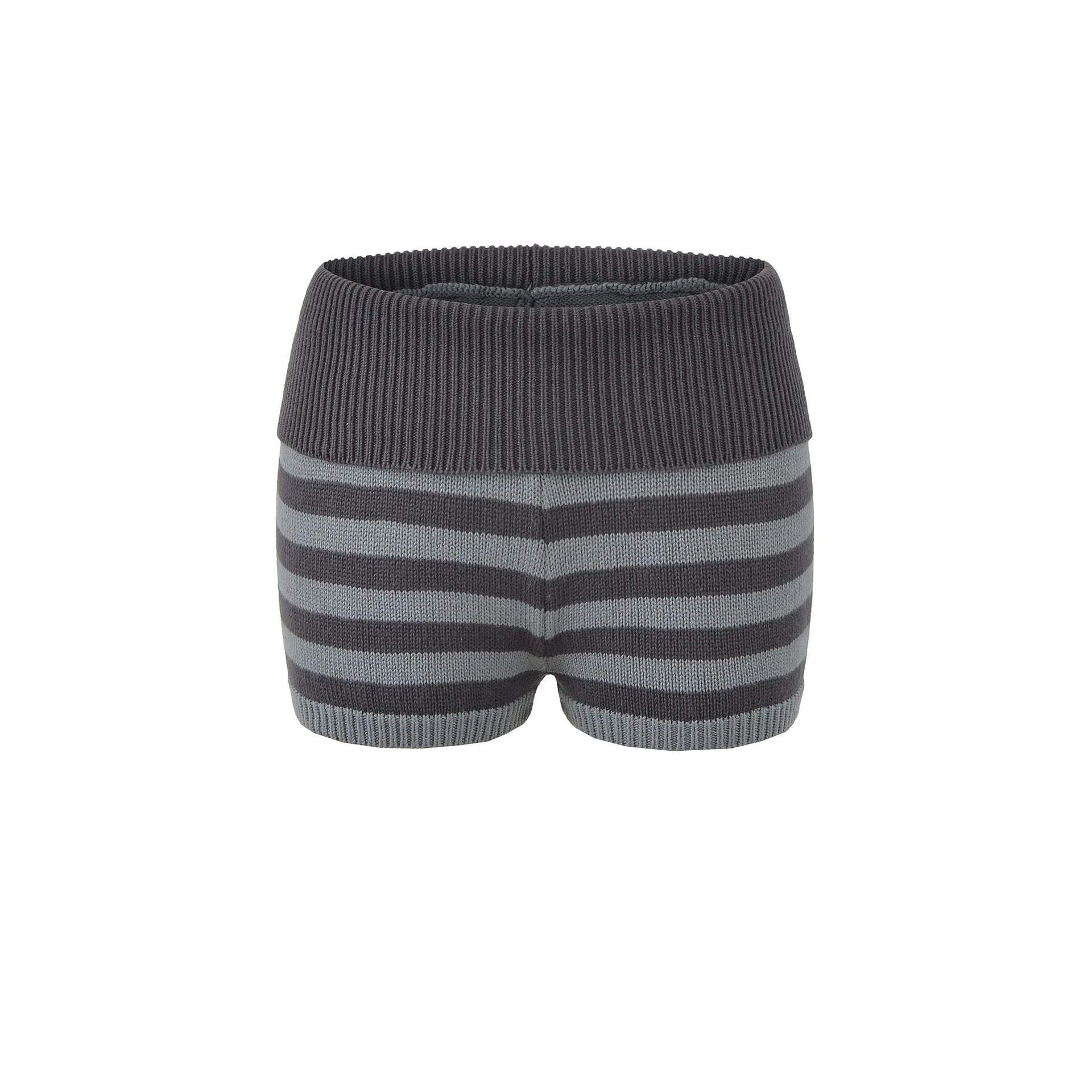 Spice Girl Elastic Skinny Striped Knitted Shorts Women 2026 Fold Waist Slim Shorts