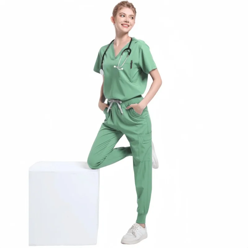 Modne kolory rozciągliwe jednolite komplety garniturów pielęgniarka peelingi medyczne wygodne mundury szpitalne unisex zestaw do szorowania kliniki aptecznej