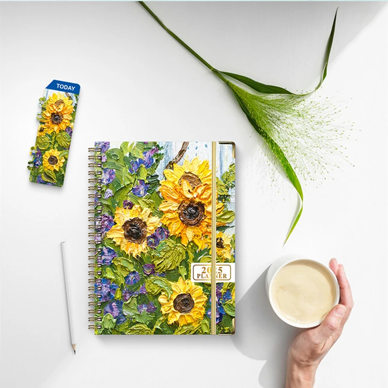 2025.1-2025.12 Agenda Planner Notebook Floral Loose-Leaf Coil Notebook Diary To Do List Weekly Planner Schedule Calendar Notepad