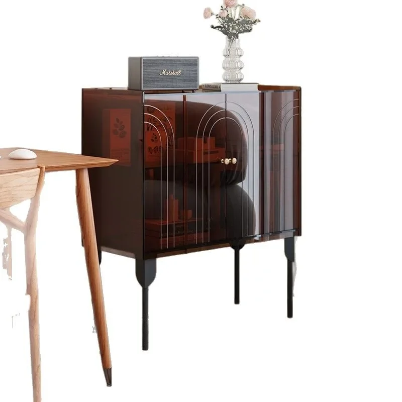 

Nordic entrance light luxury acrylic dining side cabinet modern simple storage bucket glass living room side wine cabinet