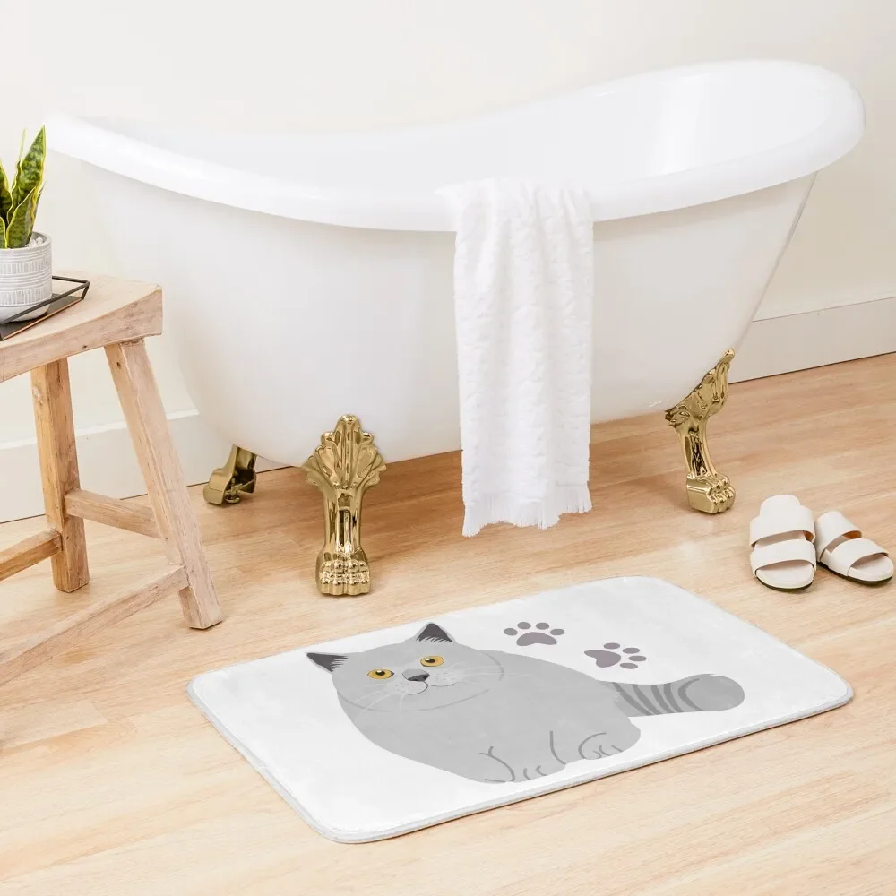 

British Shorthair Cat and Paw Print Bath Mat Carpet Bathrooms Toilet Floor Carpet Carpet Mat