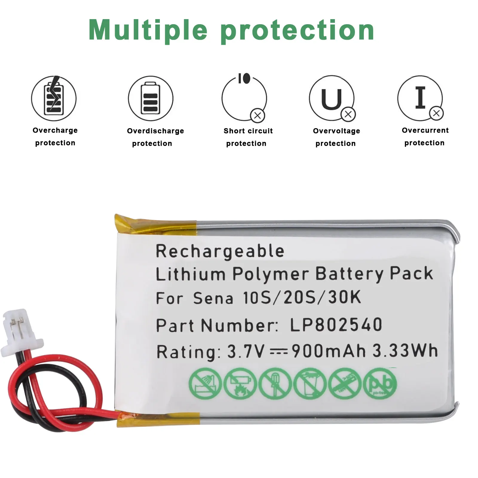 Batterie Rechargeable 802540 pour moto Sena 10S 20S 30K, casque sans fil