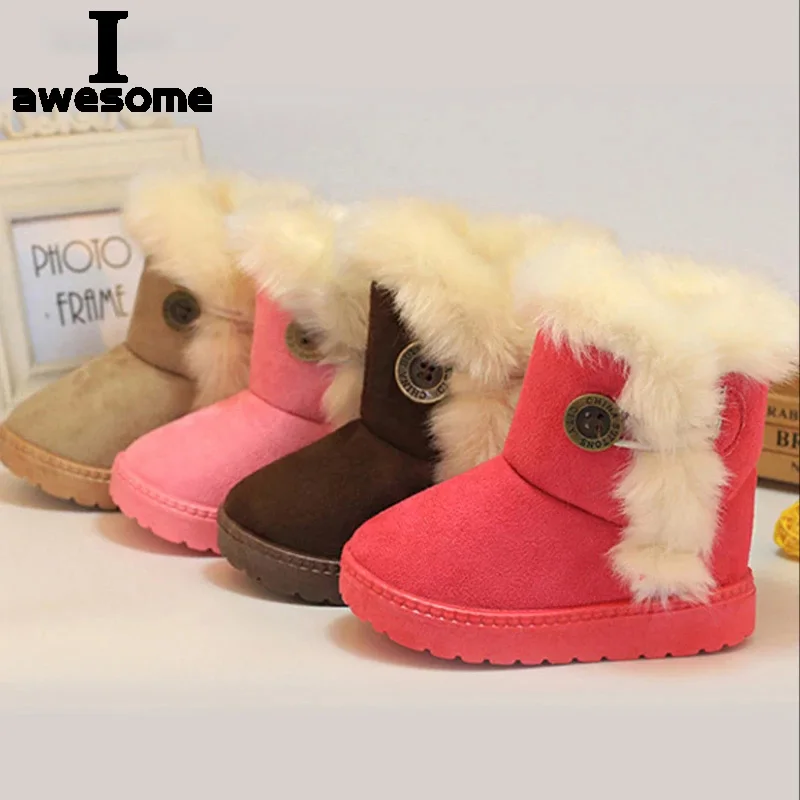 

Classic Turned-over Baby Plush Children Boots for Boys Girls 2022 Artificial Fur High Top Keep Warm Kids Shoes Not Smooth