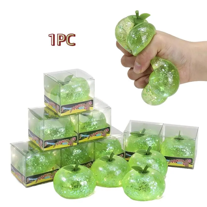 Green Glitter Squeeze Fidget Toy 1 Pcs Soft Stretchable Stress Relief Toy for Kids Birthday Goodie Bag Filler