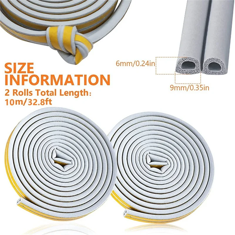ABPQ-8 ม้วน 10 M Draft Excluder สําหรับประตูและ Windows, draught Excluder เทปซีลยางโฟมเทปรถสติกเกอร์ซีลสีเทา